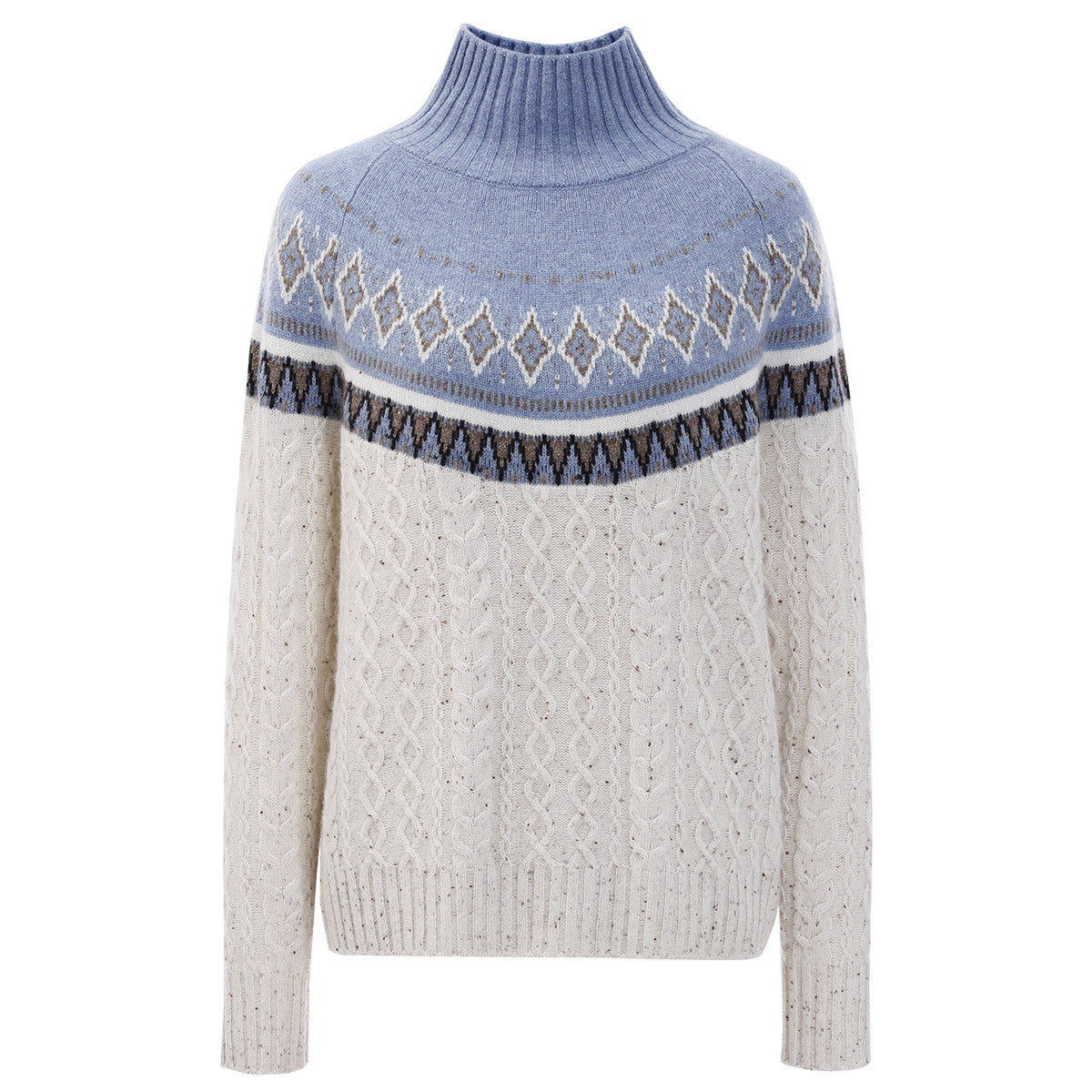 100% Cashmere Mock Neck Nordic Cable Knit Sweater