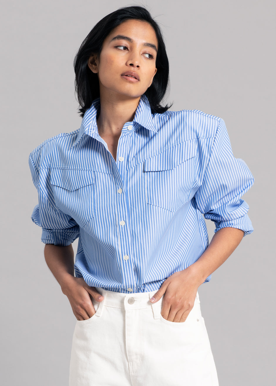 Jeanne Padded Shirt - White Stripe