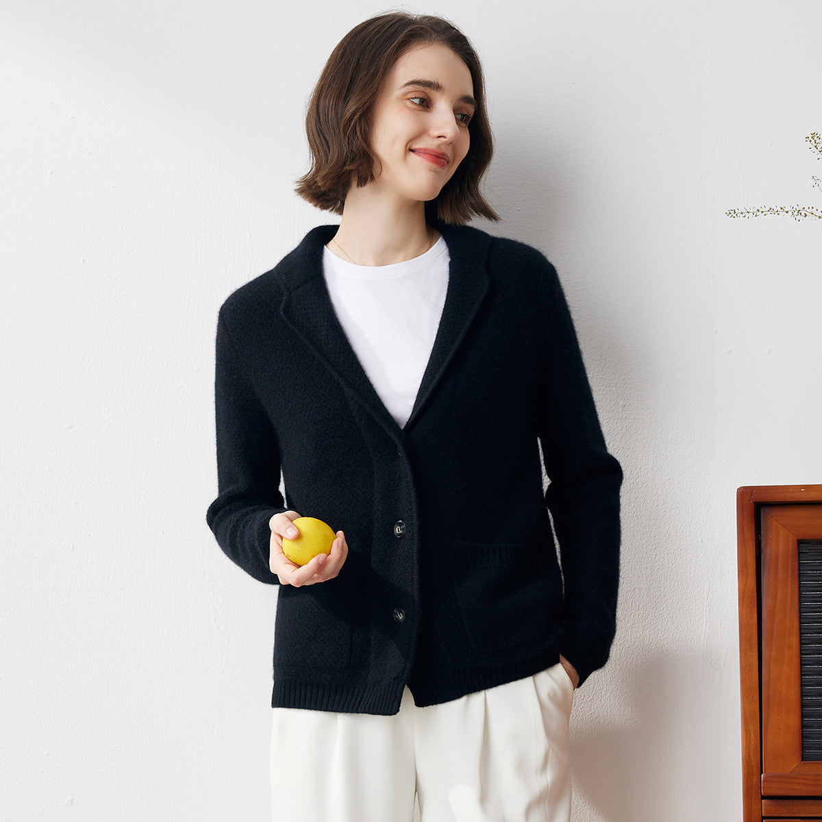 100% Cashmere Womens Blazer Collar Cardigan