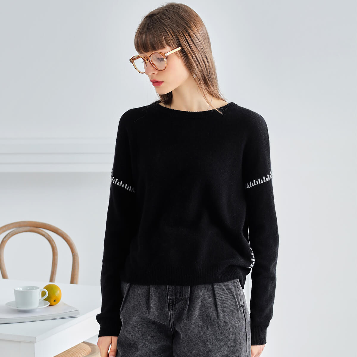 100% Cashmere Knit Sweater with Minimalist Stitch Detailing