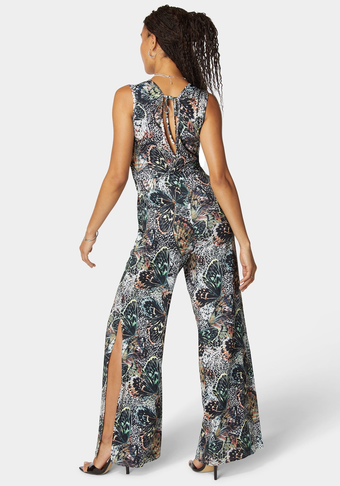 Printed Plunge Neck Jumpsuit