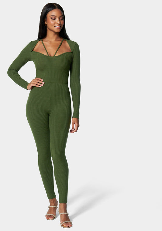 Strappy Neck Rib Catsuit