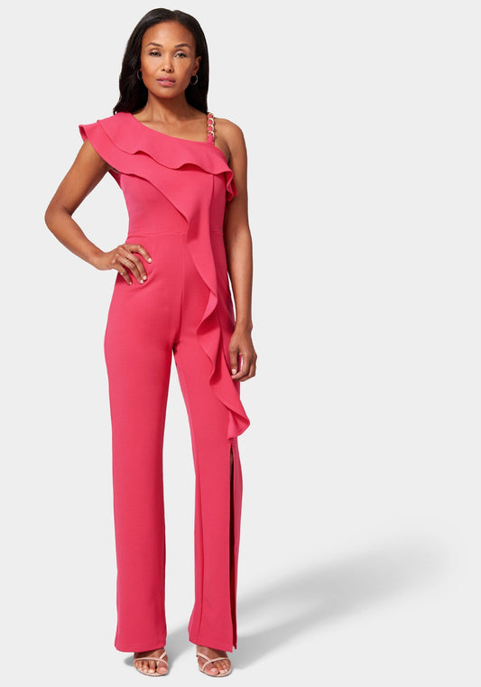 Knit Crepe Cascade Wide Leg Jumpsuit