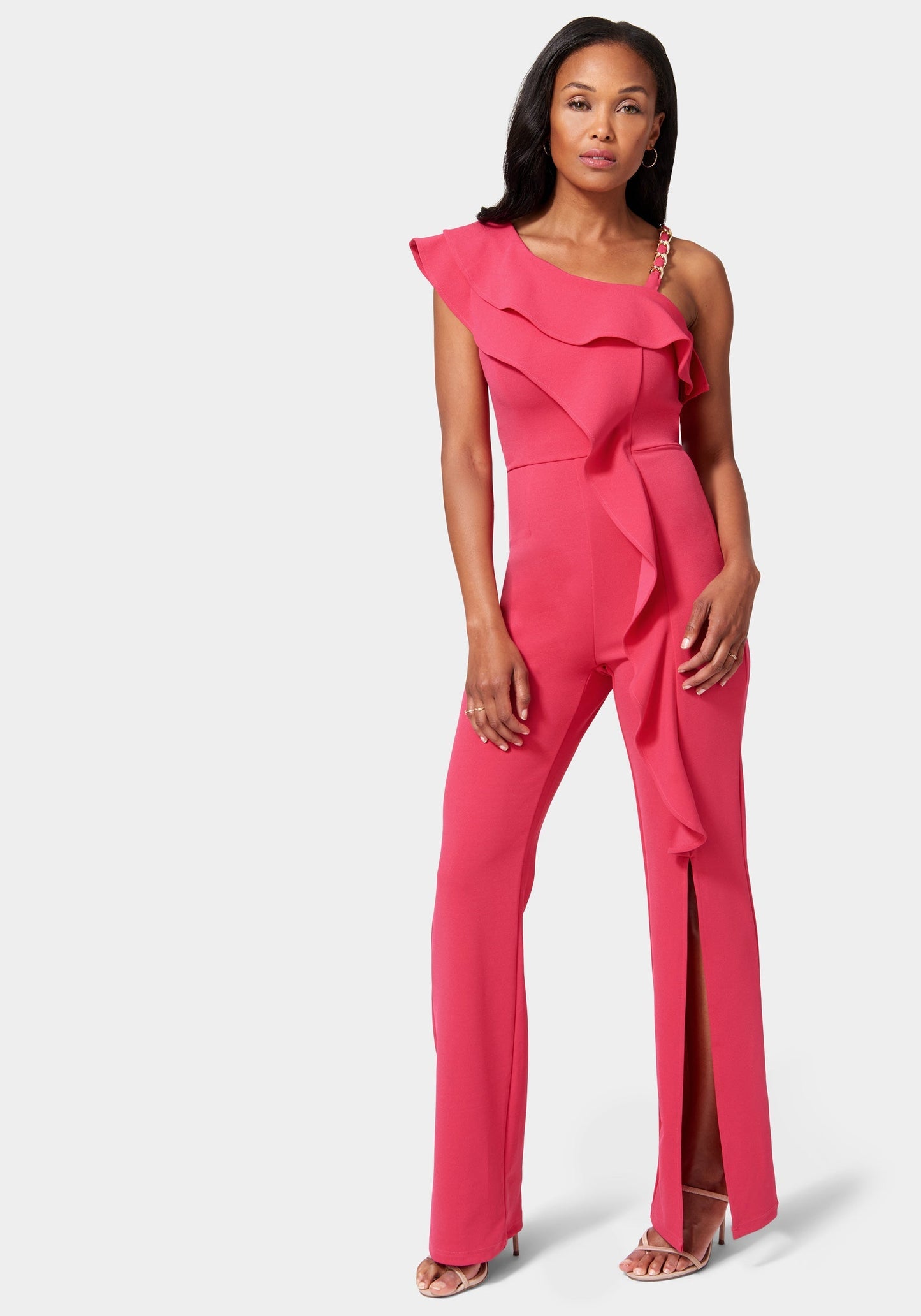 Knit Crepe Cascade Wide Leg Jumpsuit