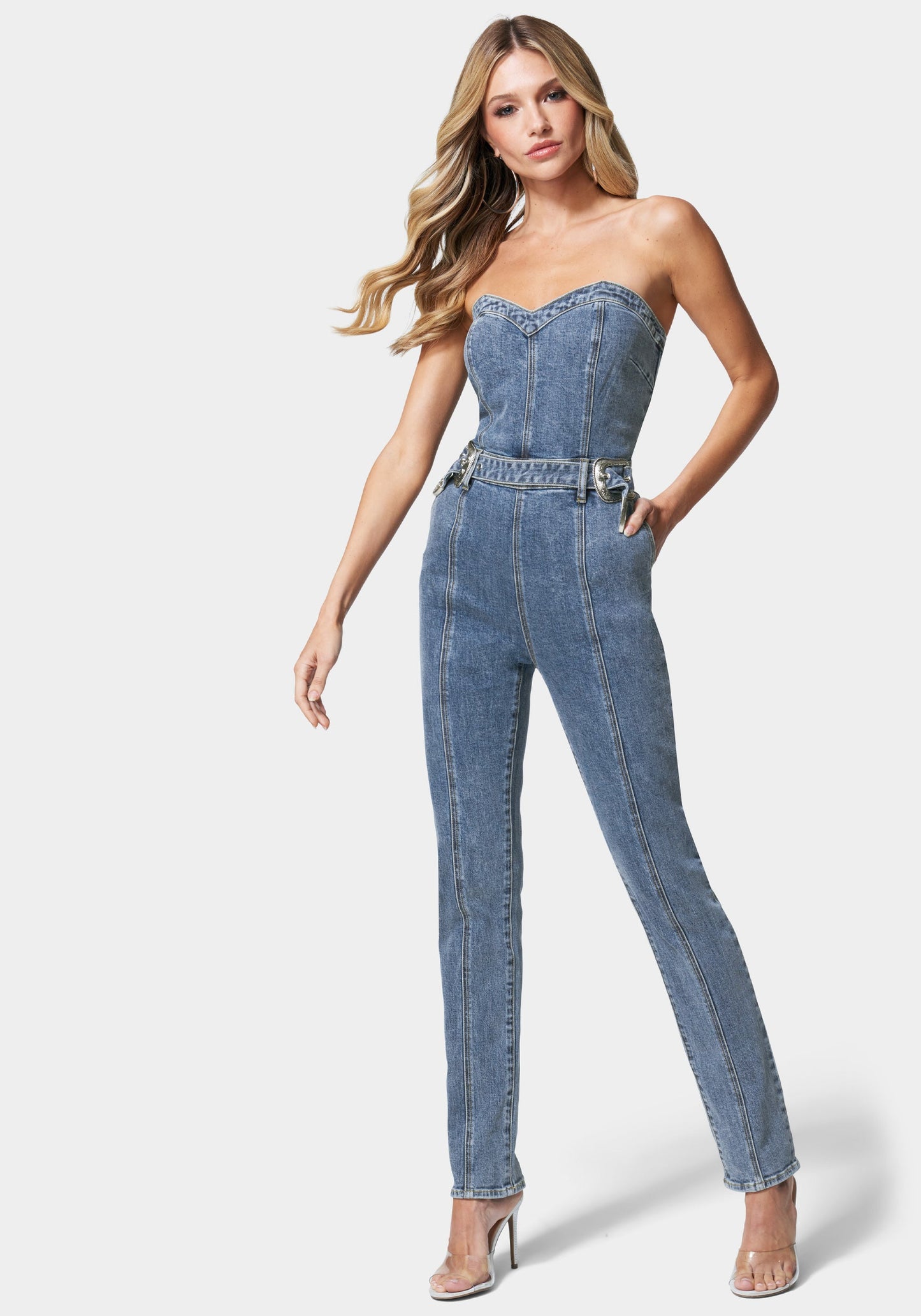 Belted Sweetheart Denim Jumpsuit