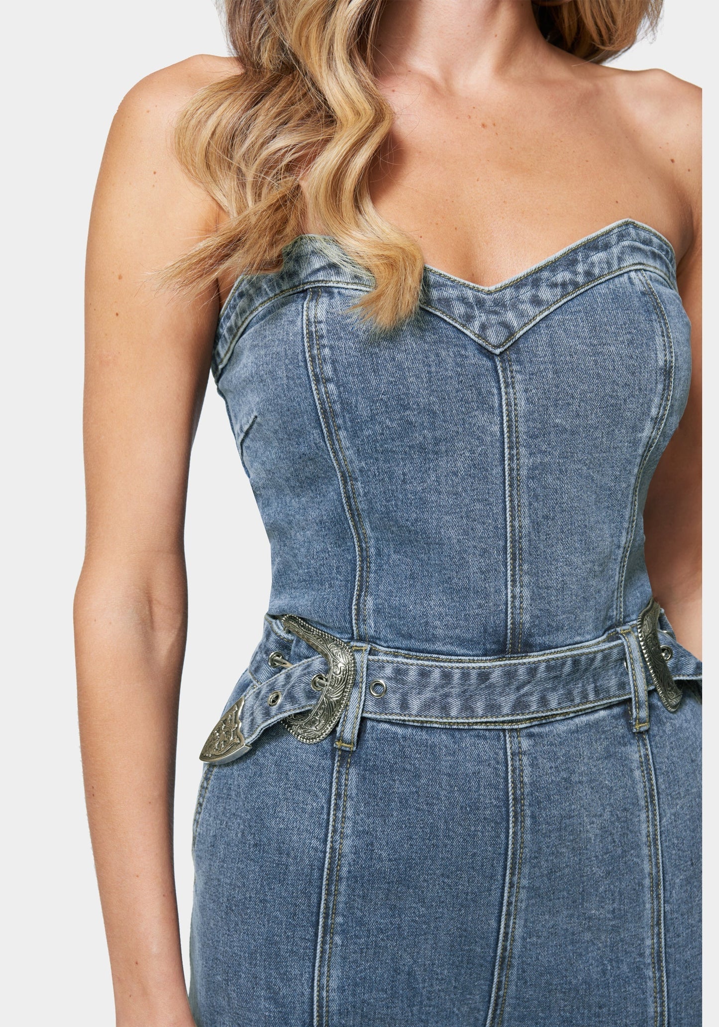 Belted Sweetheart Denim Jumpsuit