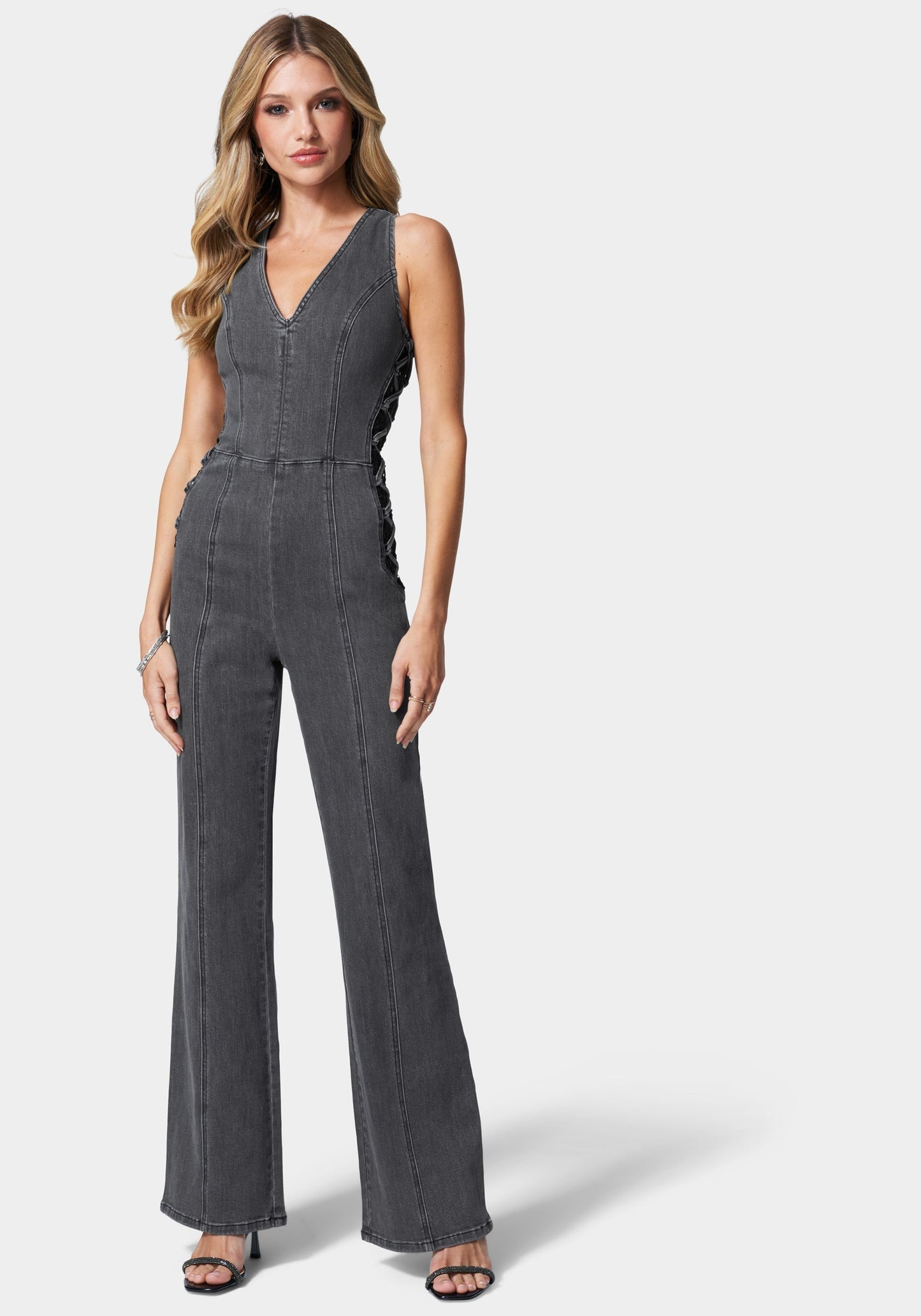 Lace Detail Corset Denim Jumpsuit