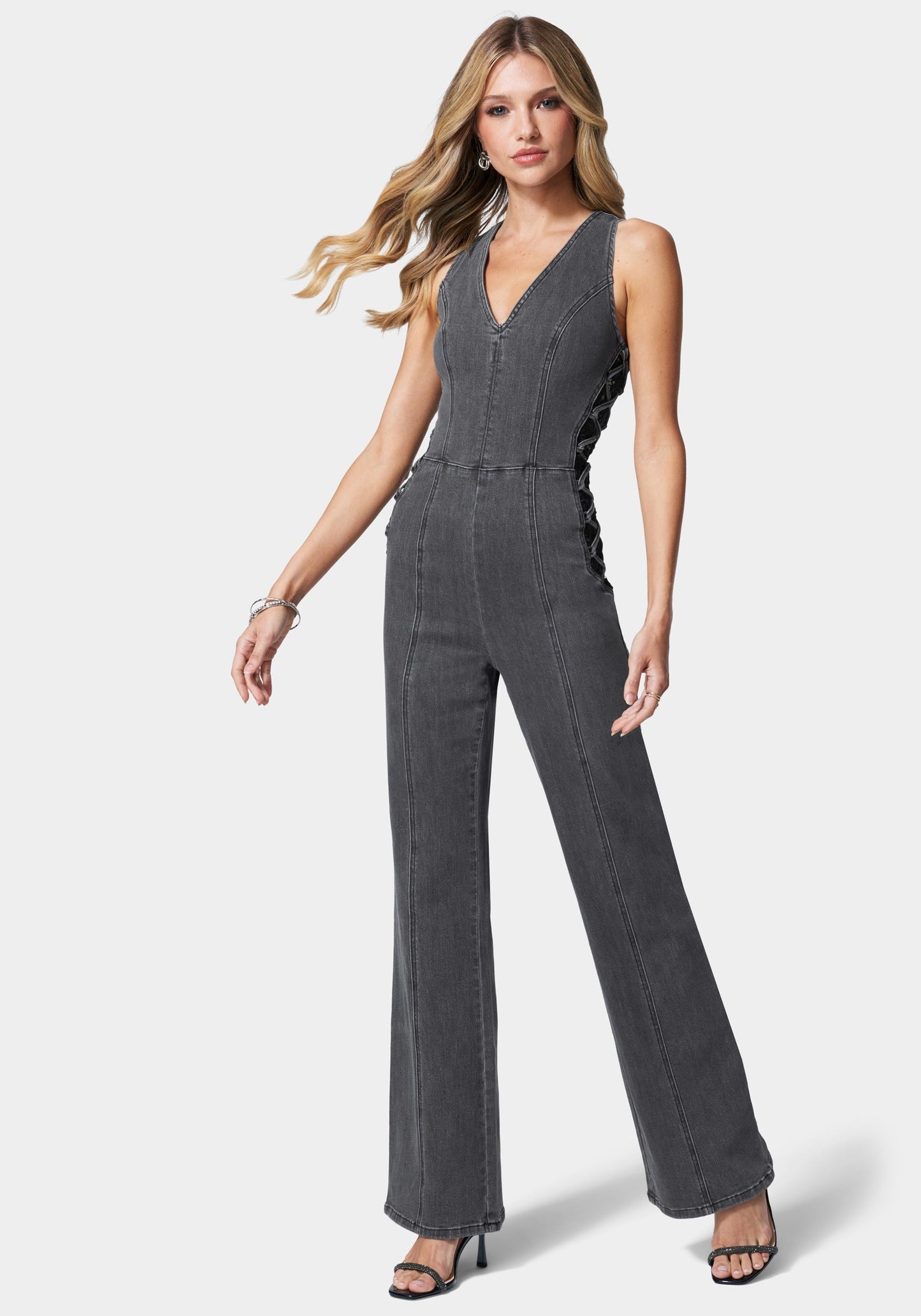 Lace Detail Corset Denim Jumpsuit