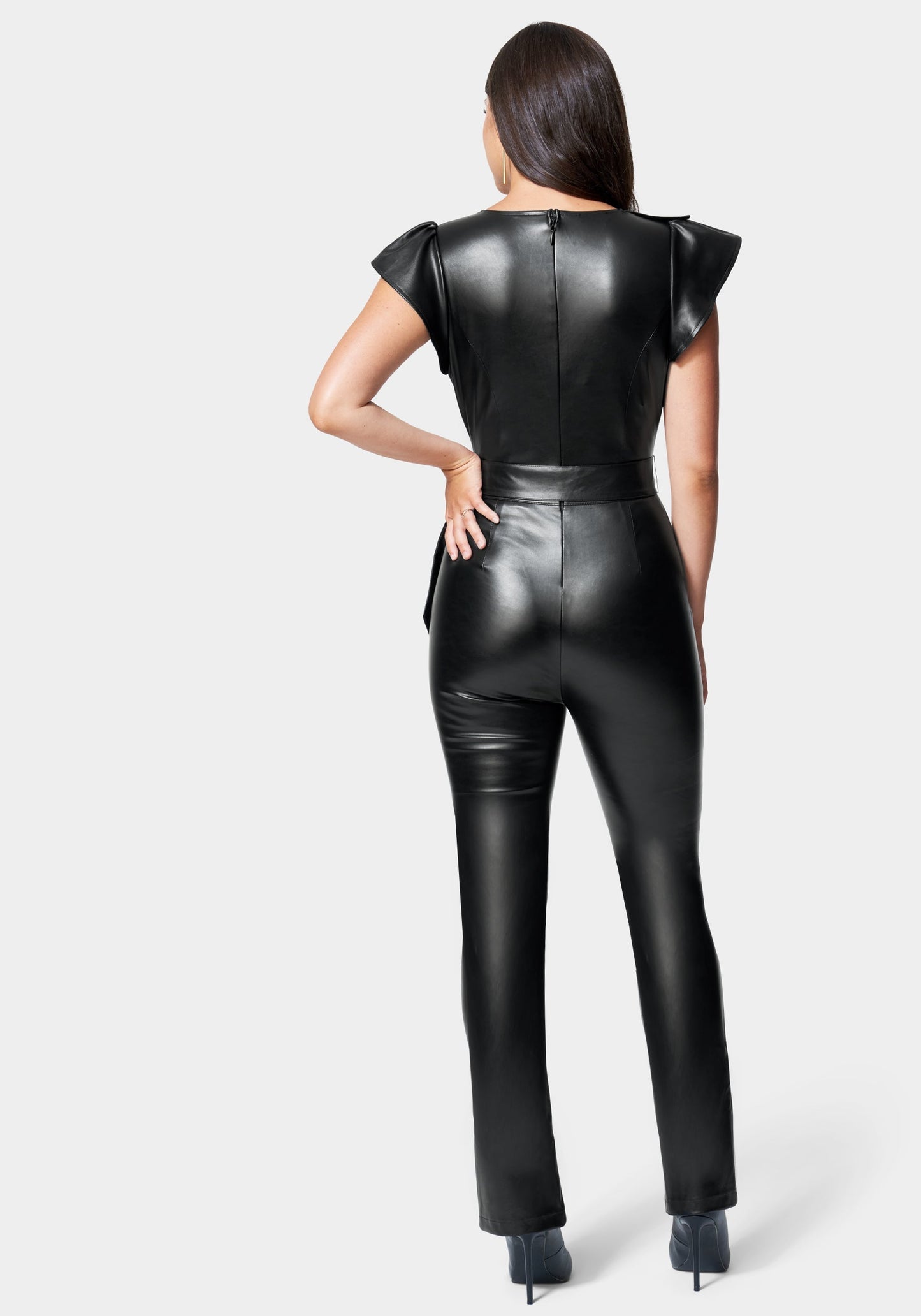 Vegan Leather Ruffle Jumpsuit