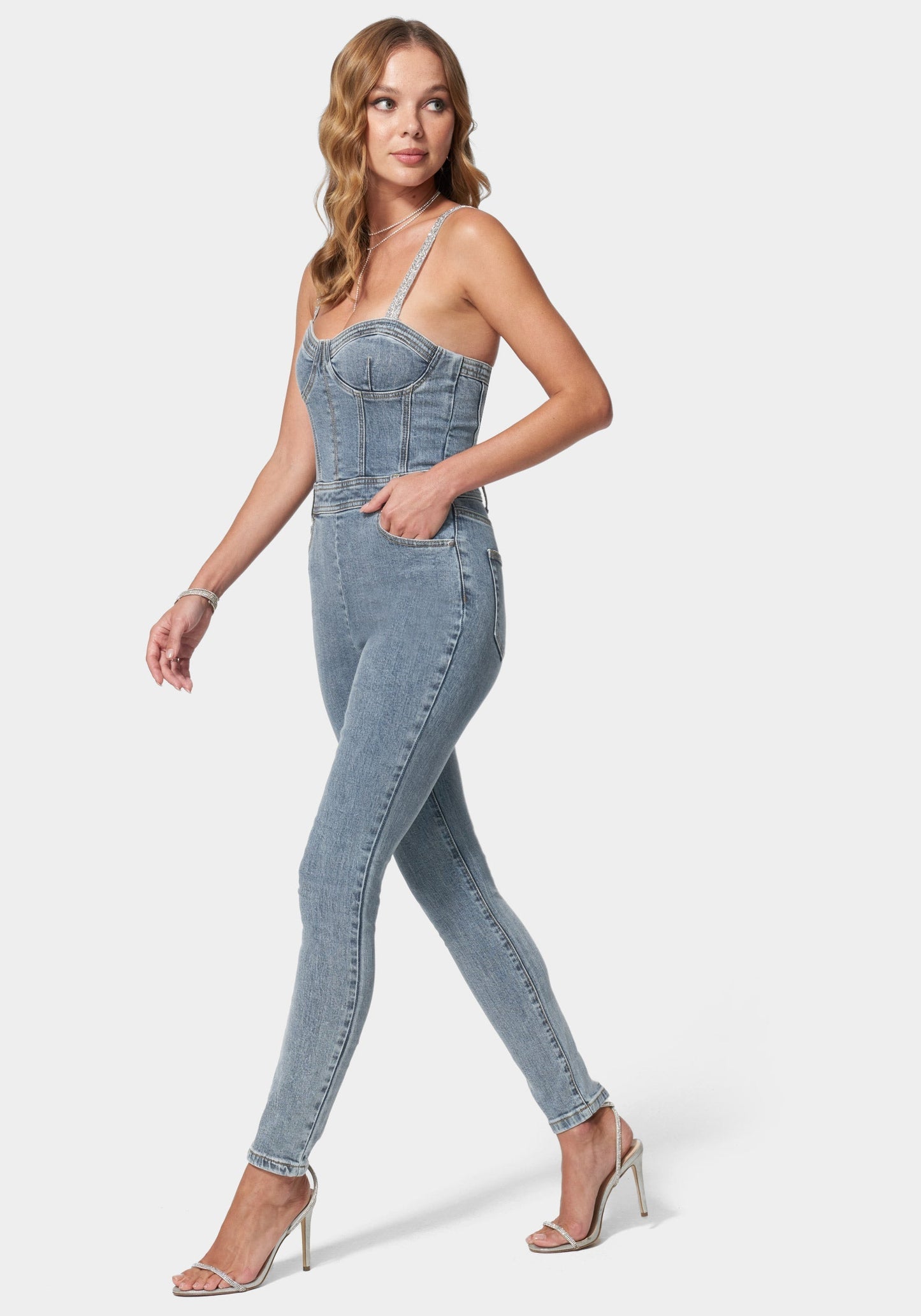 Denim Corset Top Skinny Leg Jumpsuit