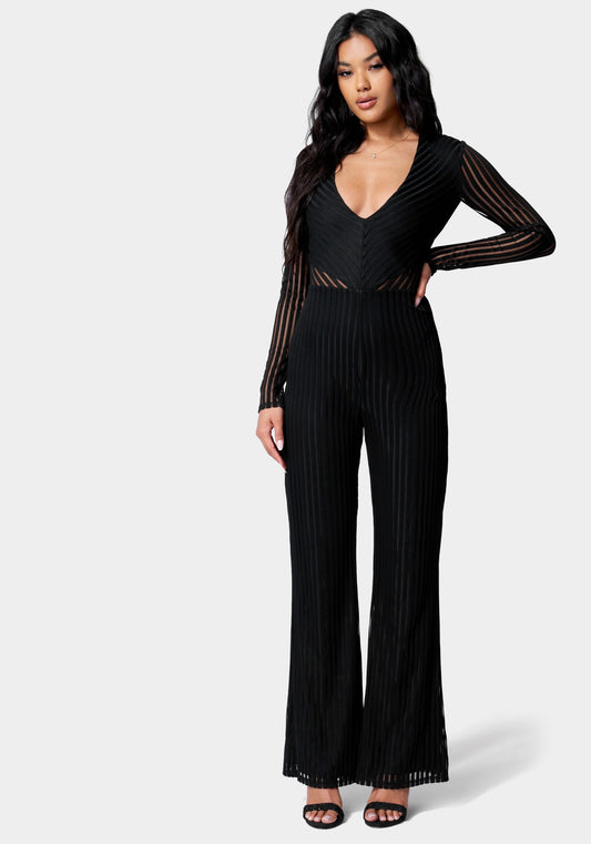 Stripe Mesh Illusion Jumpsuit