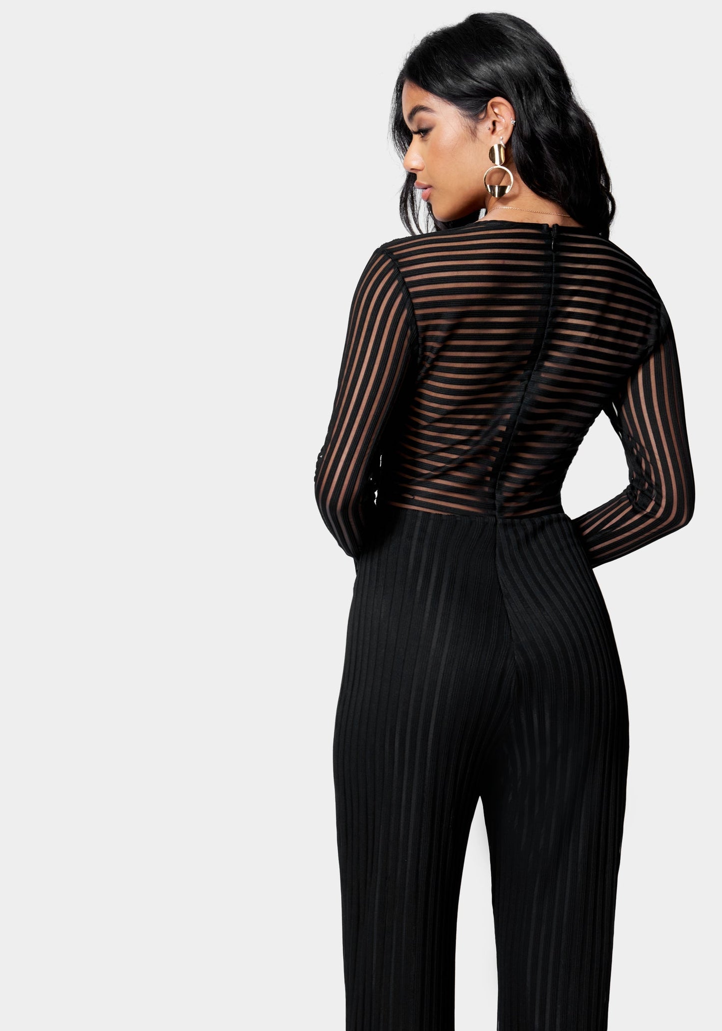 Stripe Mesh Illusion Jumpsuit