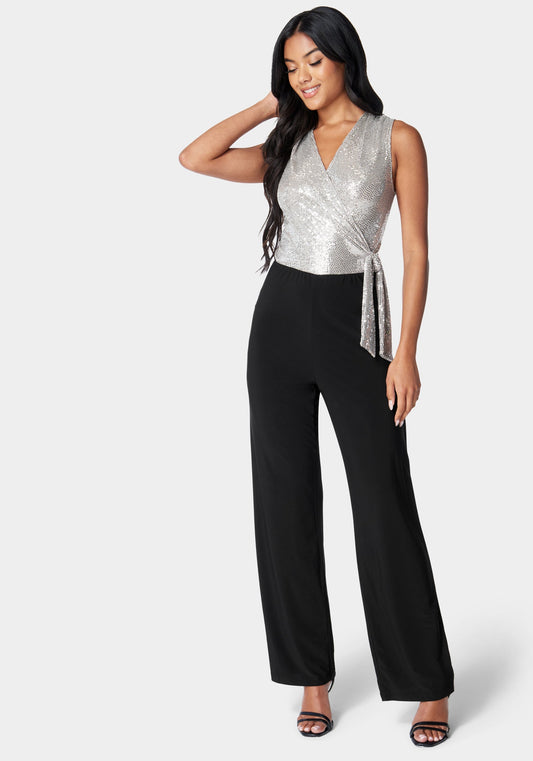 Disco Dot Wrap Tie Jumpsuit