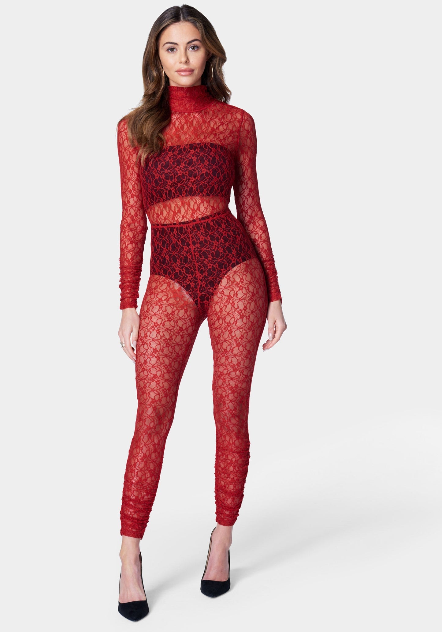 Open Back Turtle Neck Lace Catsuit