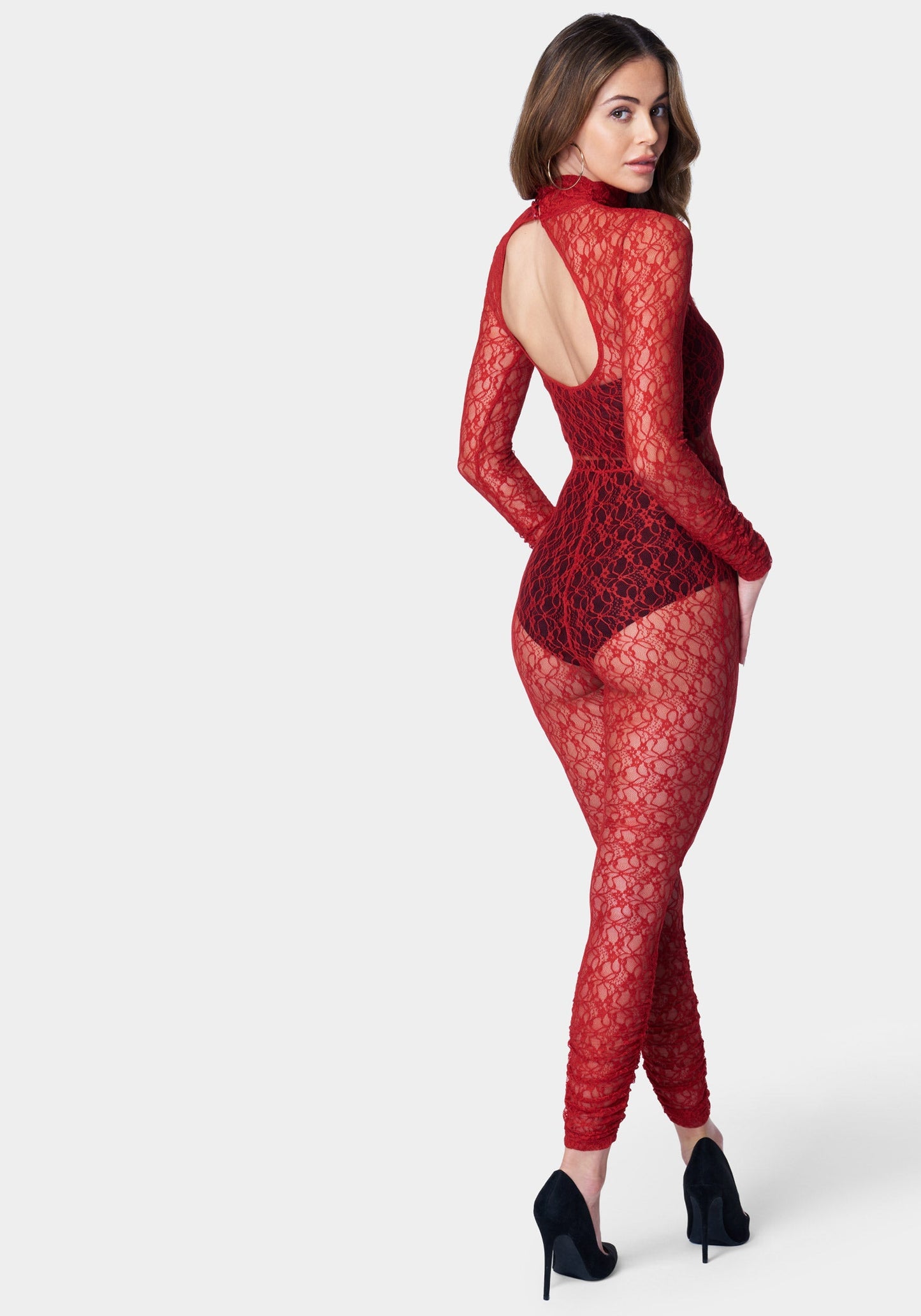 Open Back Turtle Neck Lace Catsuit