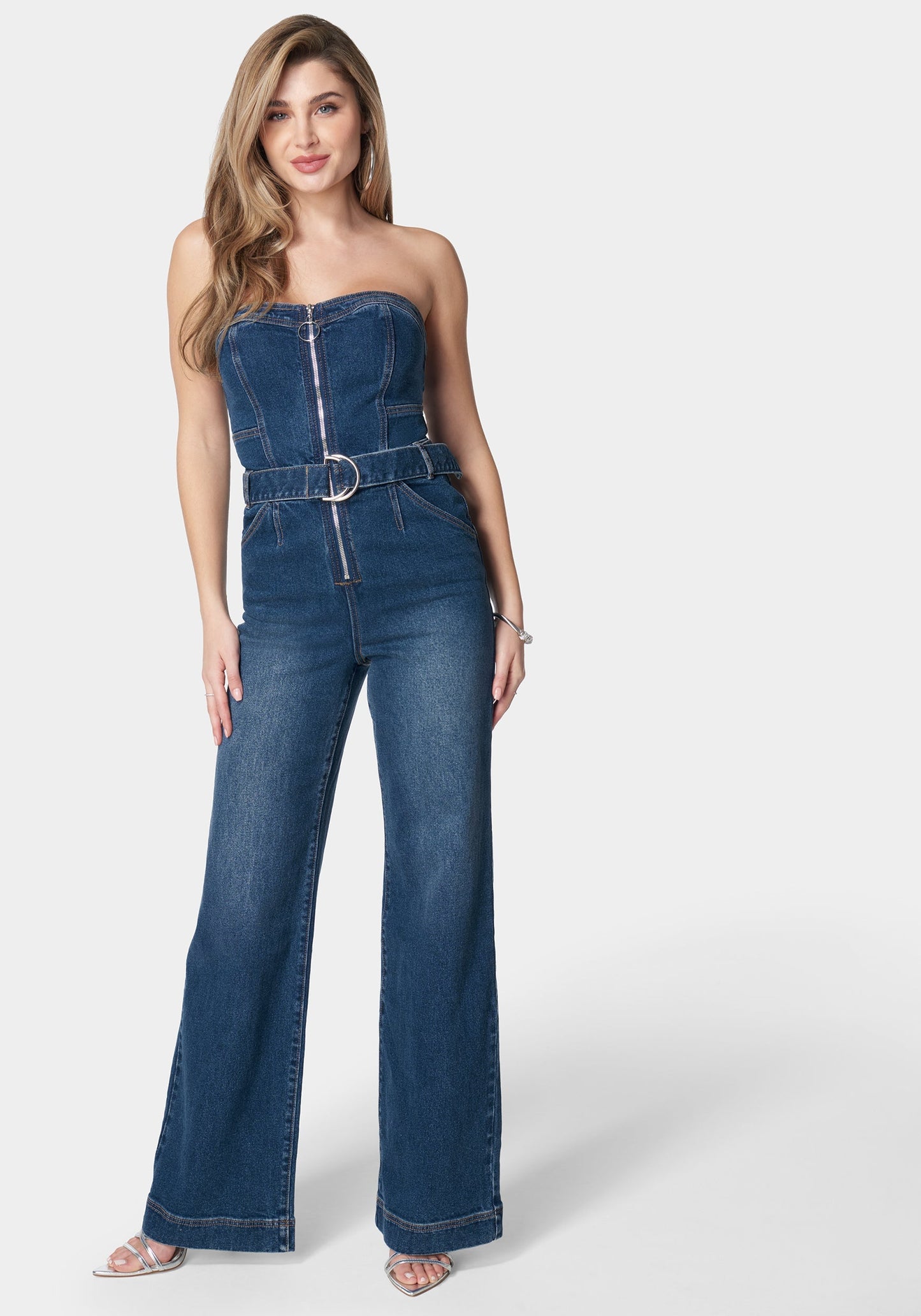 Front Zipper Wide Leg Denim Jumpsuit