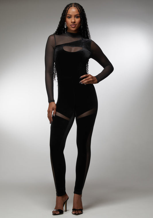 Combo Velour and Mesh Catsuit