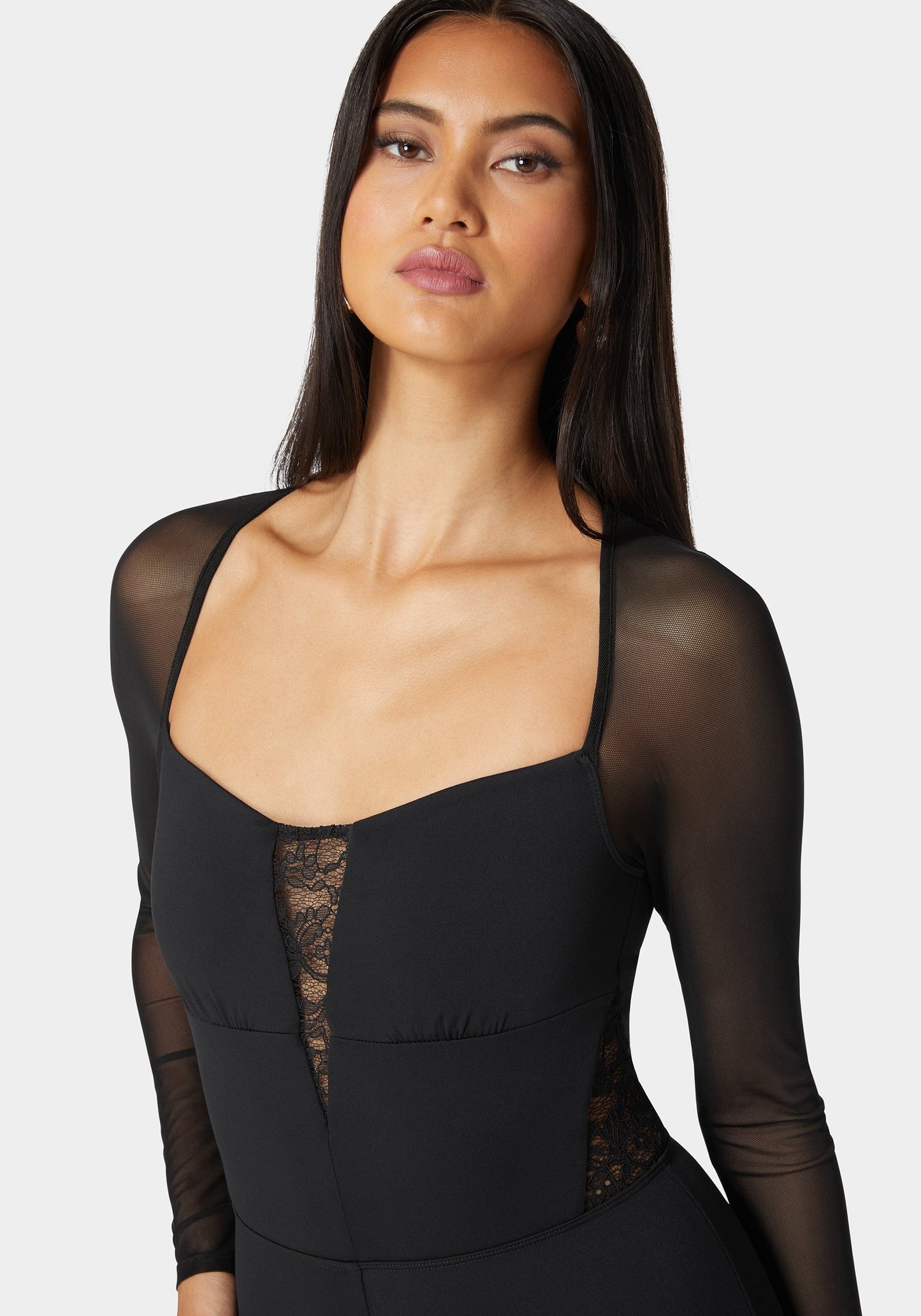 Mesh Sleeve Lace Insert Catsuit