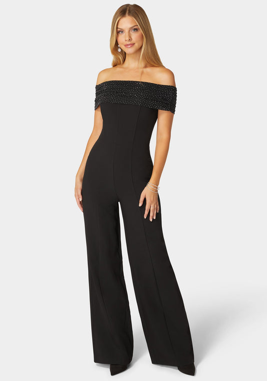 Studded Off Shoulder Palazzo Jumpsuit