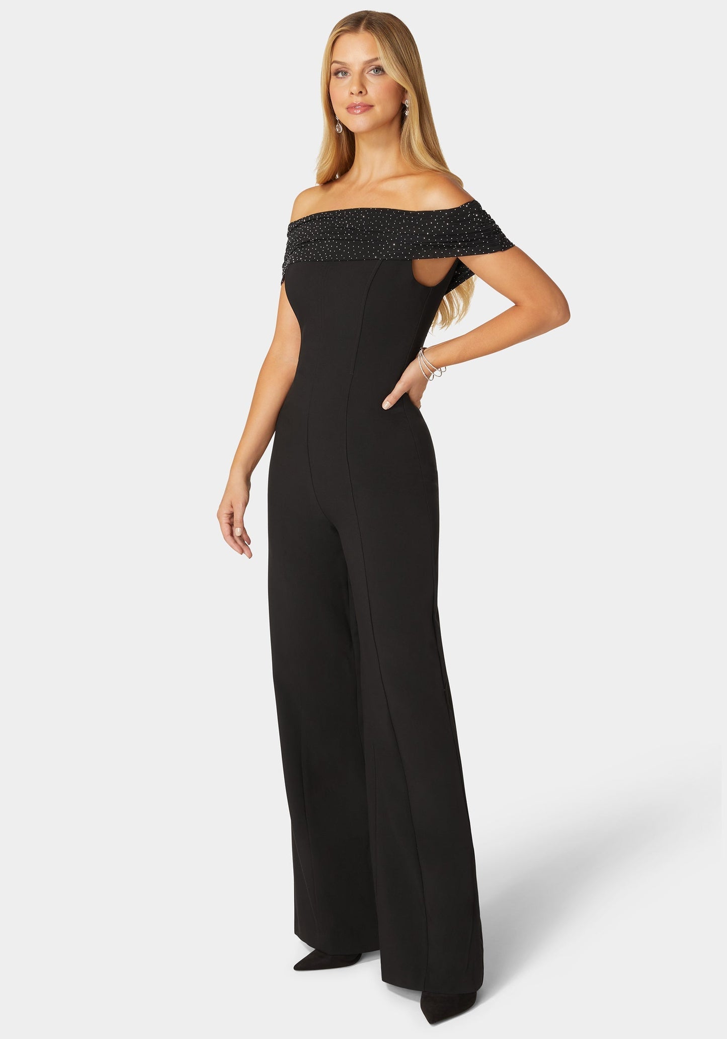 Studded Off Shoulder Palazzo Jumpsuit