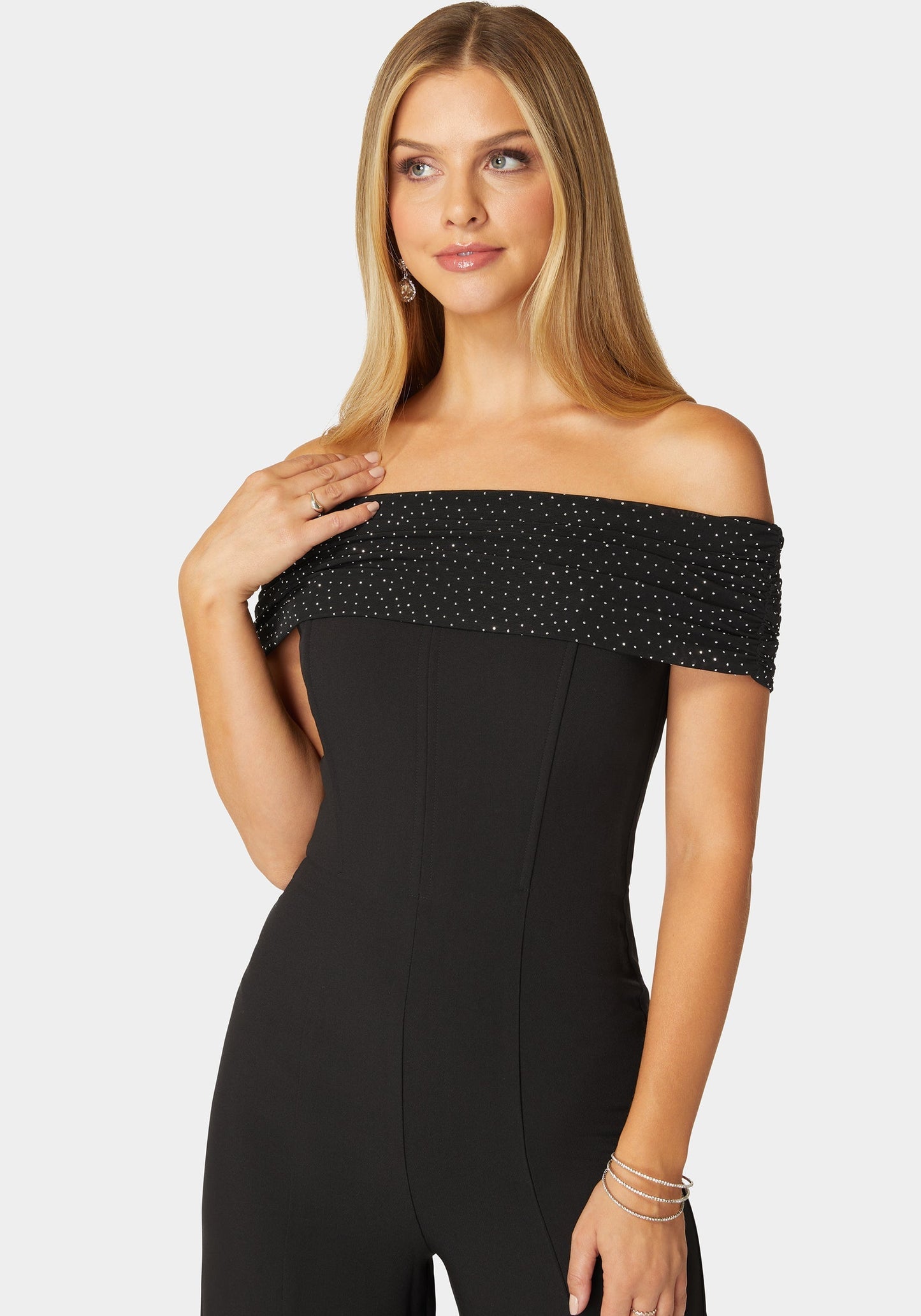 Studded Off Shoulder Palazzo Jumpsuit