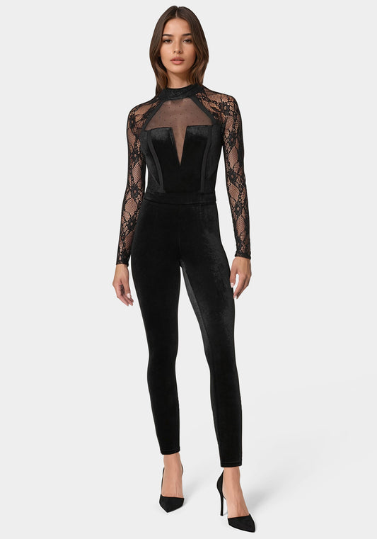 Lace Combo Velour Catsuit