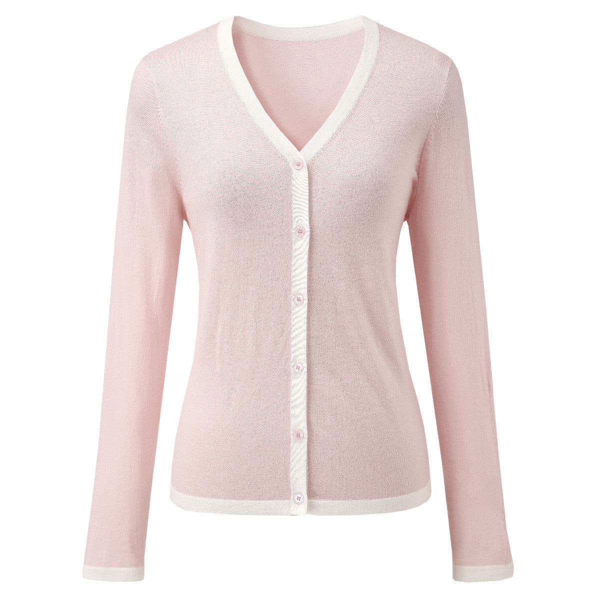 Womens Ribbed V-neck Cardigan with White Trim