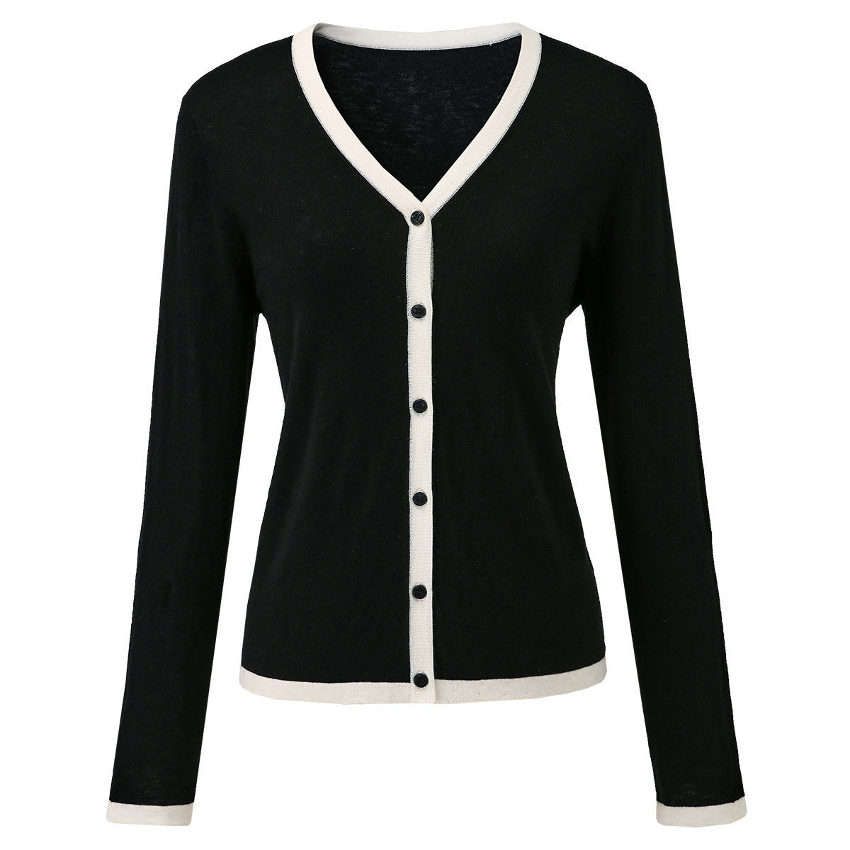 Womens Ribbed V-neck Cardigan with White Trim