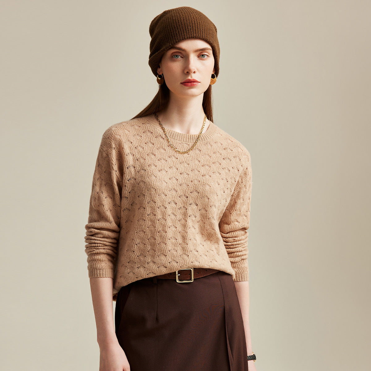 100% Cashmere Elegant Cable Knit Sweater