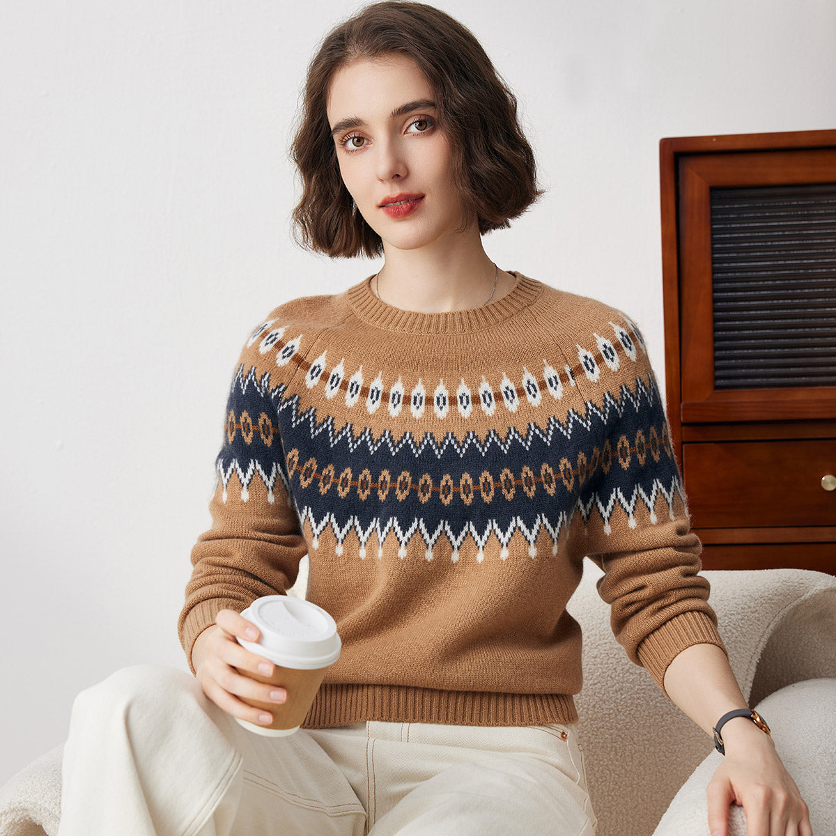 100% Cashmere Women's Cozy Nordic Knit Sweater