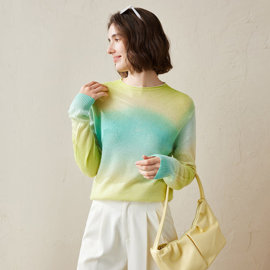 100% Cashmere Gradient Color Knit Sweater