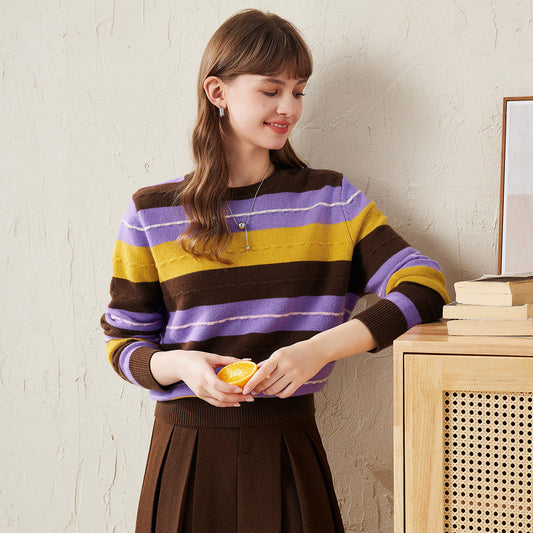 100% Wool Womens Cozy Striped Knit Sweater