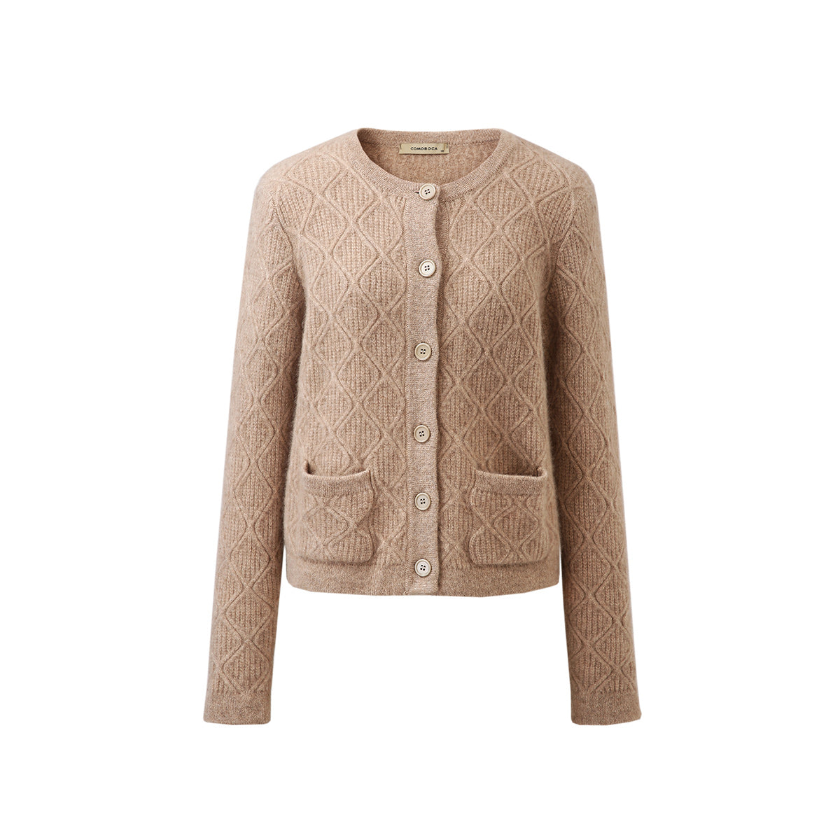 100% Cashmere Diamond Knit Button-Up Cardigan