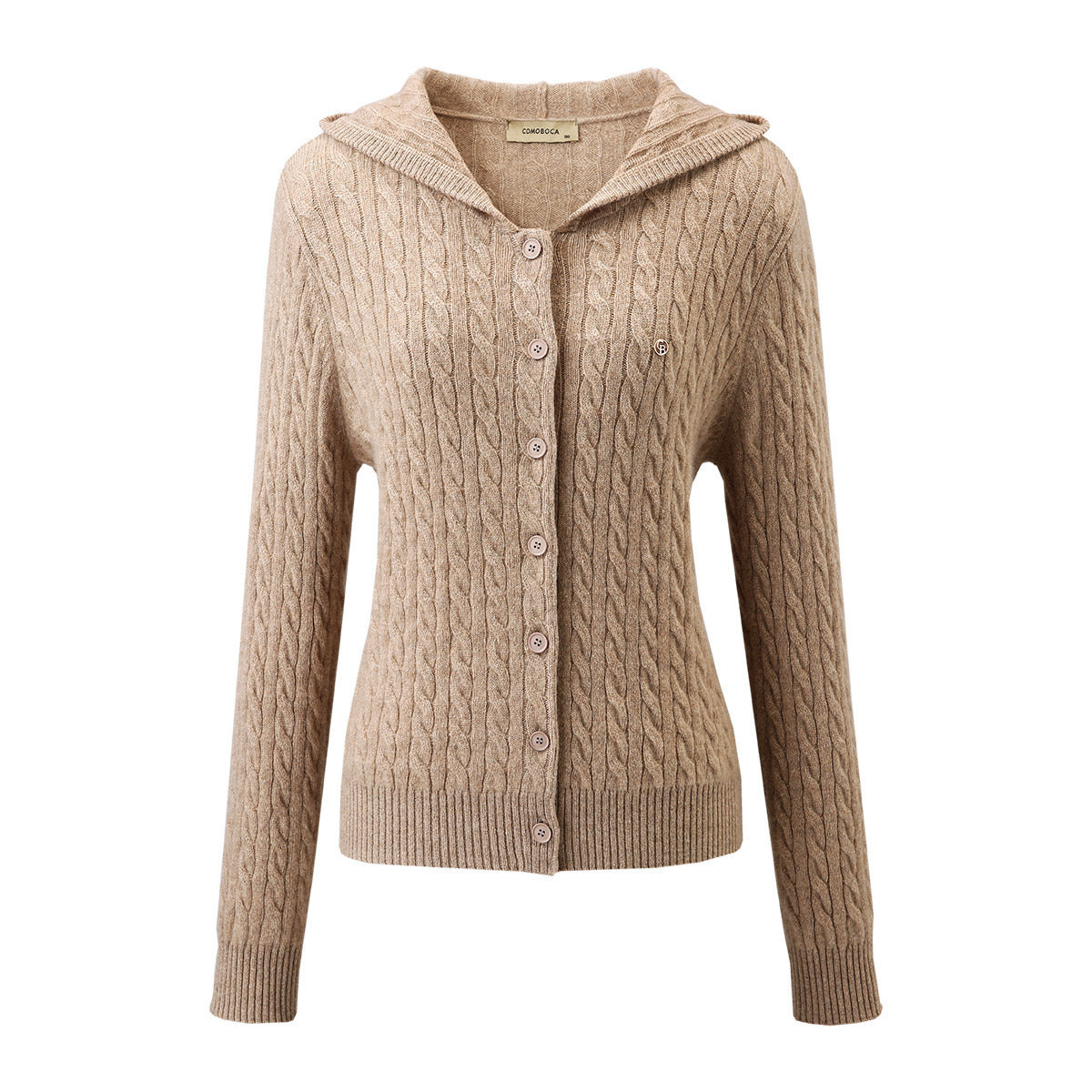 100% Cashmere Cable Knit Hooded Cardigan