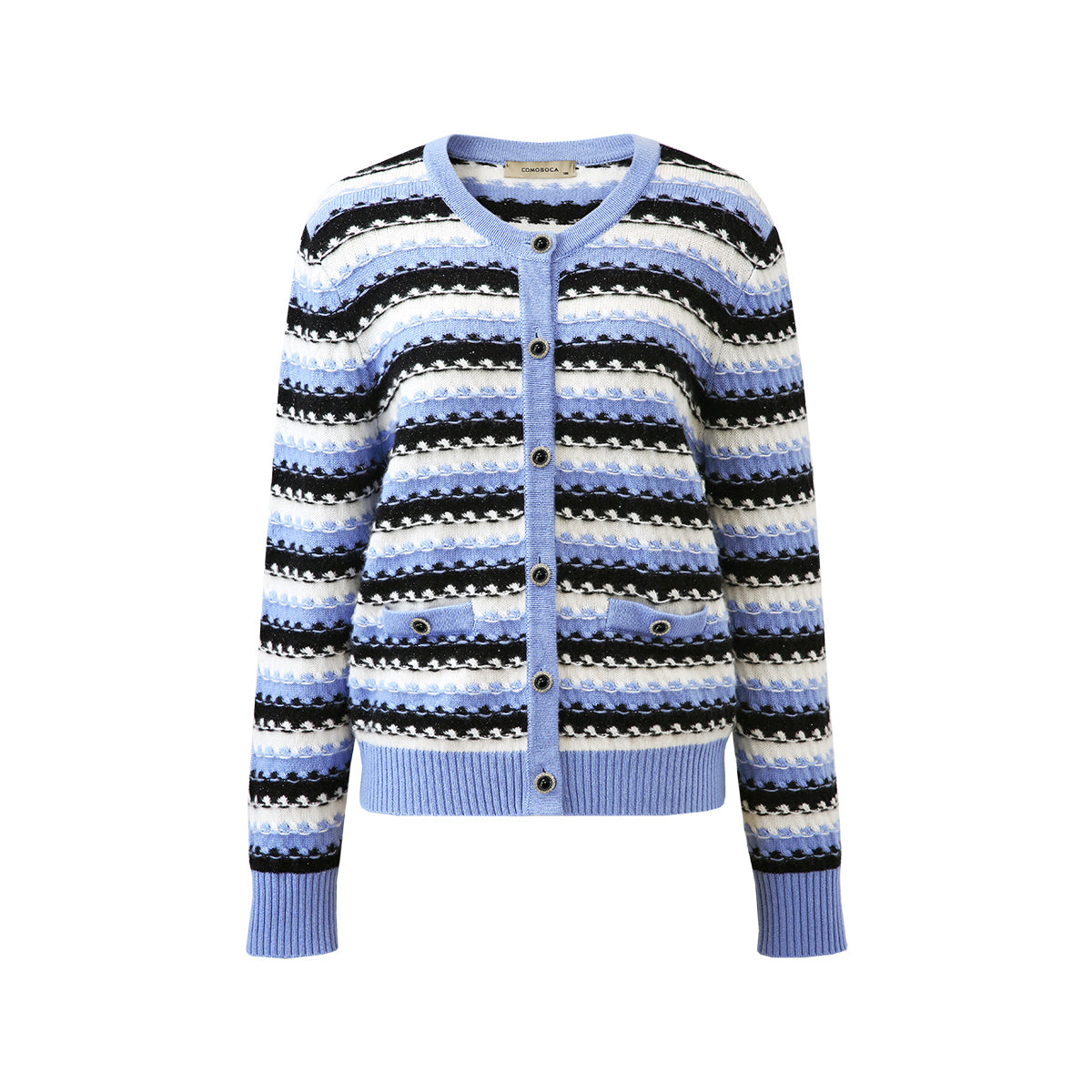 100% Cashmere Striped Knitted Button Up Cardigan