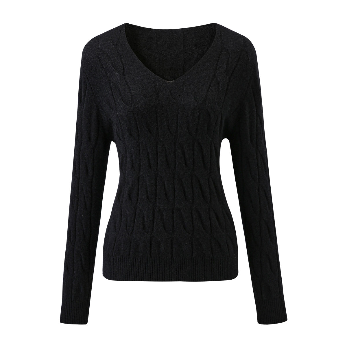 100% Cashmere Cable Knit V-Neck Sweater