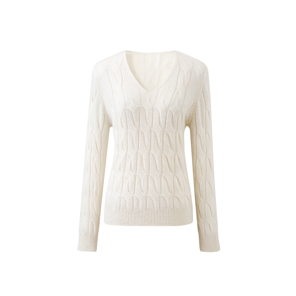 100% Cashmere Cable Knit V-Neck Sweater