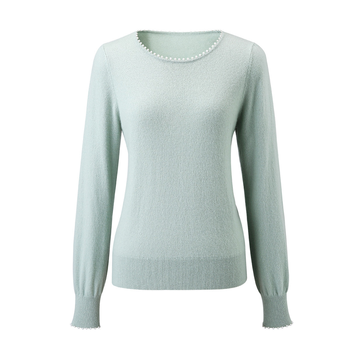 100% Cashmere Elegant Pearl-Trimmed Knit Sweater