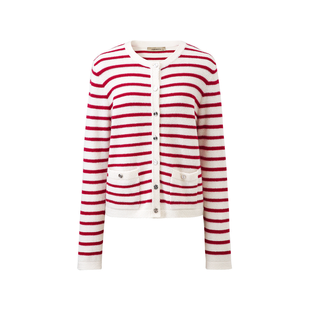 100% Cashmere Striped Button-Up Cardigan