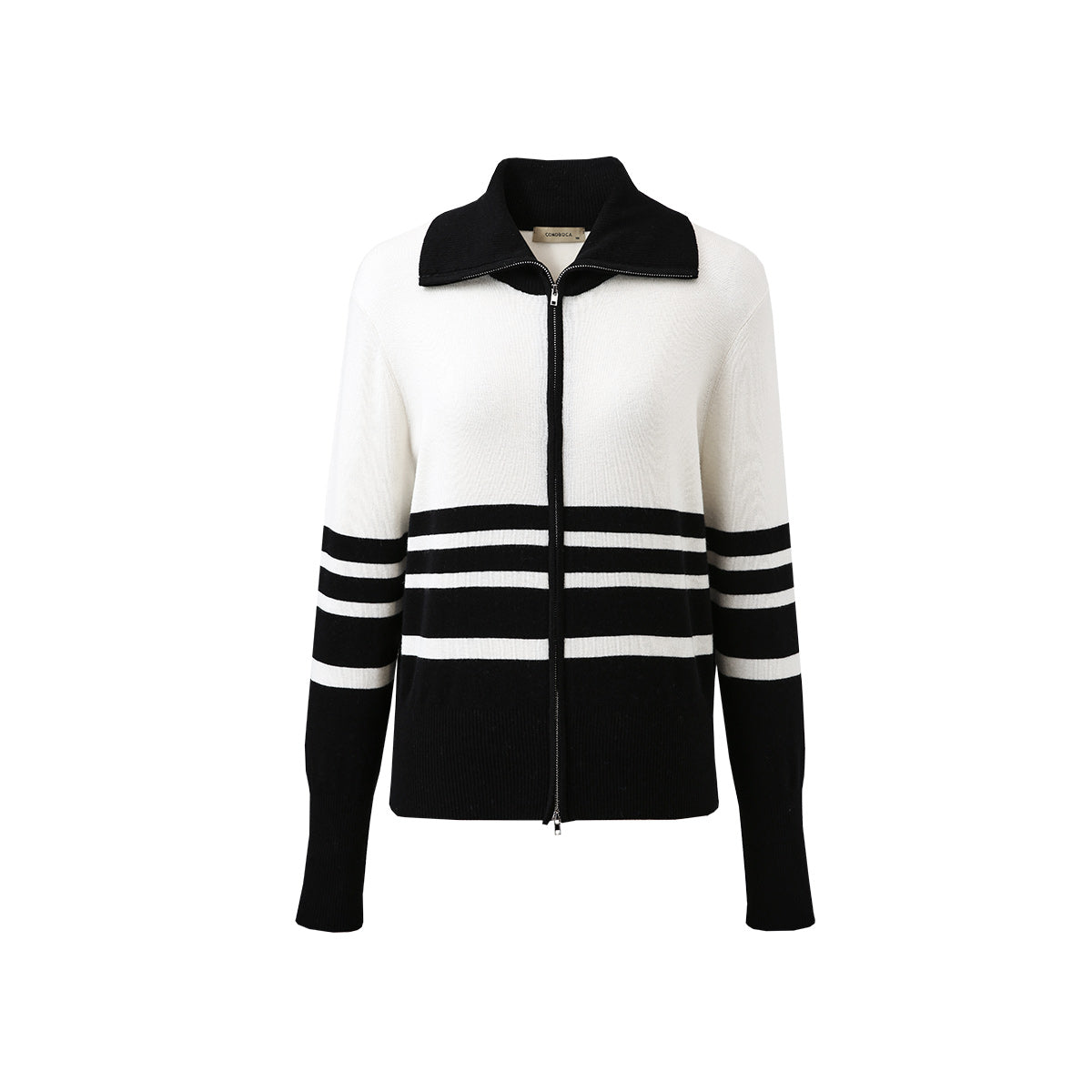 100% Wool Stylish Striped Zip-Up Cardigan