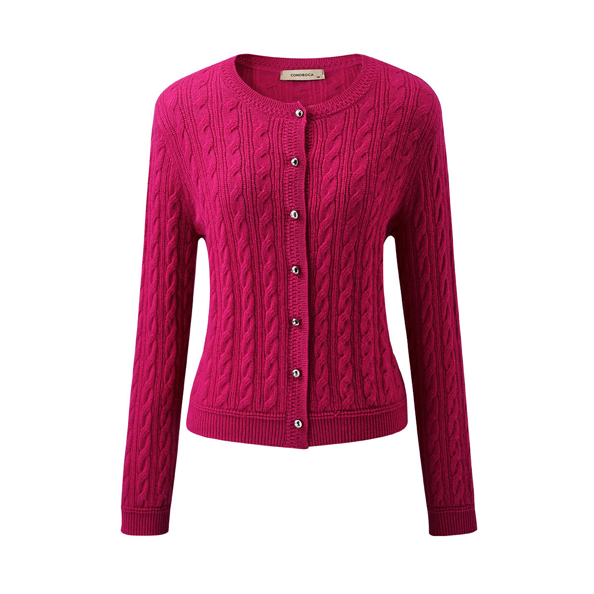 100% Cashmere Cable Knit Cardigan with Button-Up Front