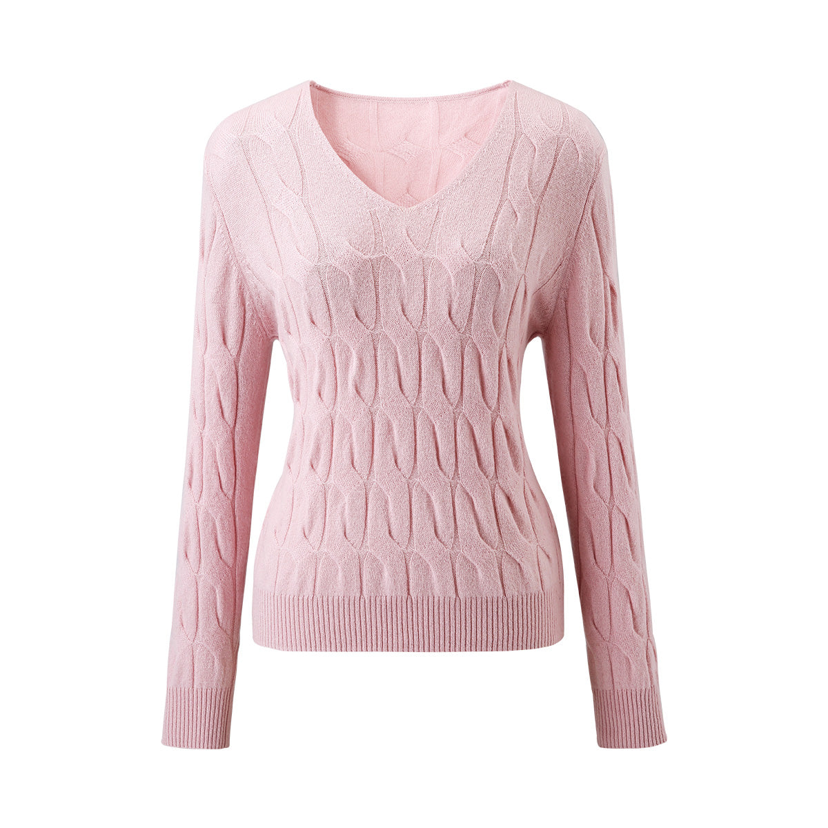 100% Cashmere Cable Knit V-Neck Sweater