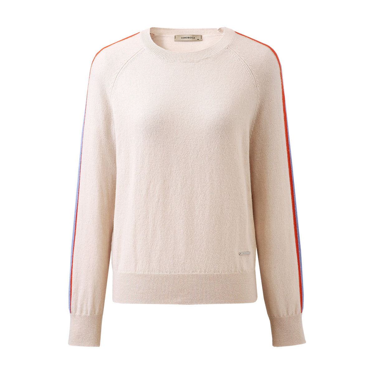 100% Cashmere Knit Sweater with Colorful Side Stripes