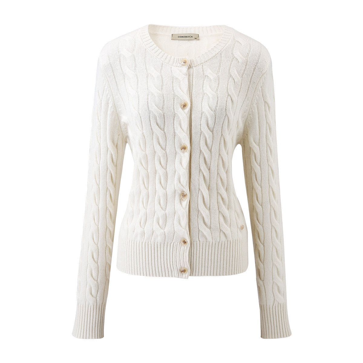 100% Cashmere Cable Knit Button-Up Cardigan