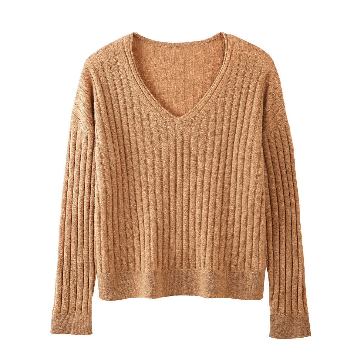 100% Cashmere Womens Cozy Ribbed V-Neck Sweater