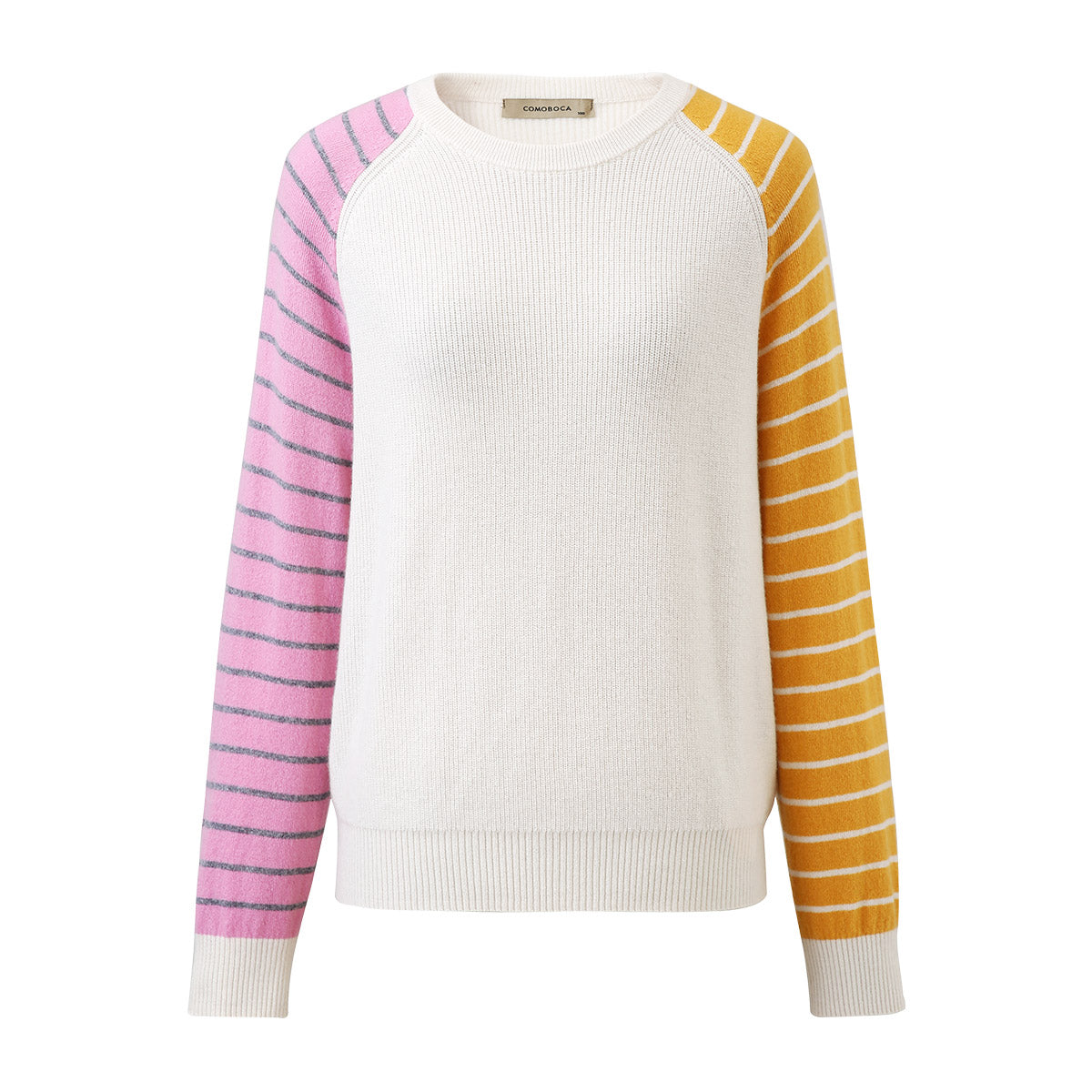 100% Cashmere Color Block Striped Sleeve Sweater