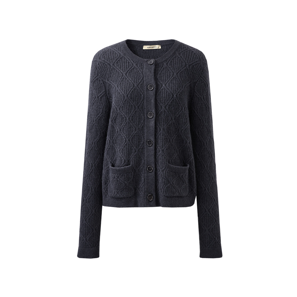 100% Cashmere Diamond Knit Button-Up Cardigan