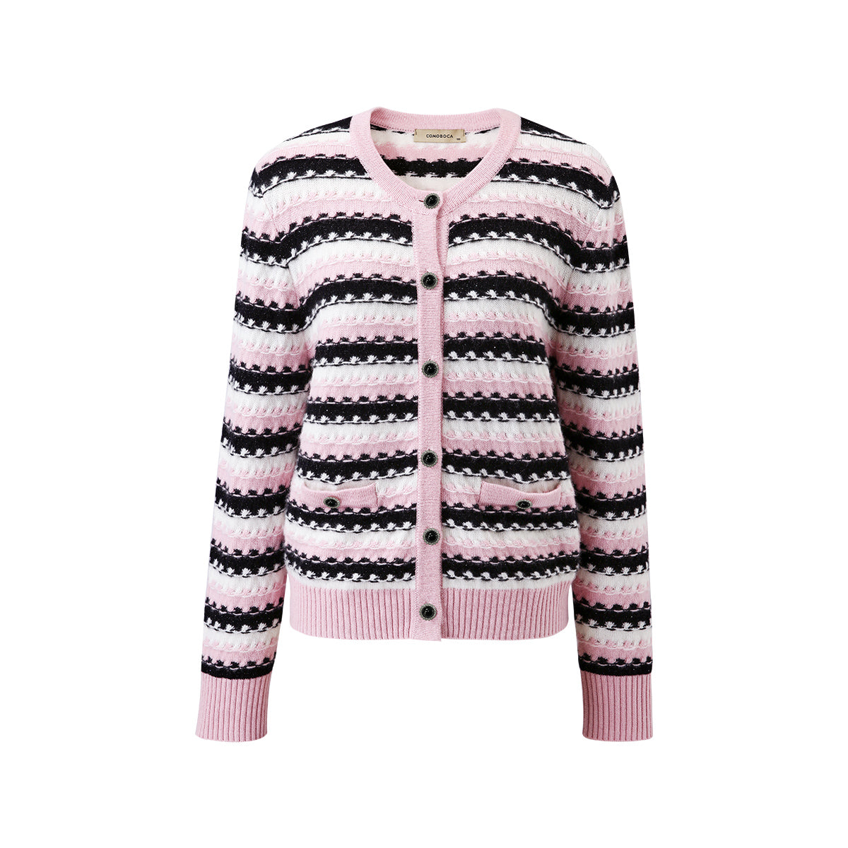 100% Cashmere Striped Knitted Button Up Cardigan