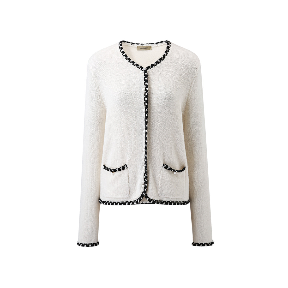 100% Cashmere Cardigan with Contrast Trim Detailing