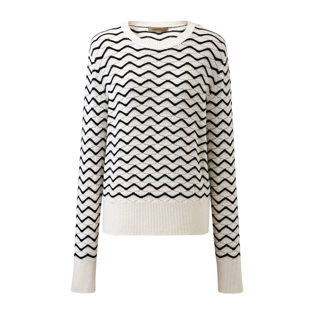 100% Cashmere Wave Pattern Knit Sweater